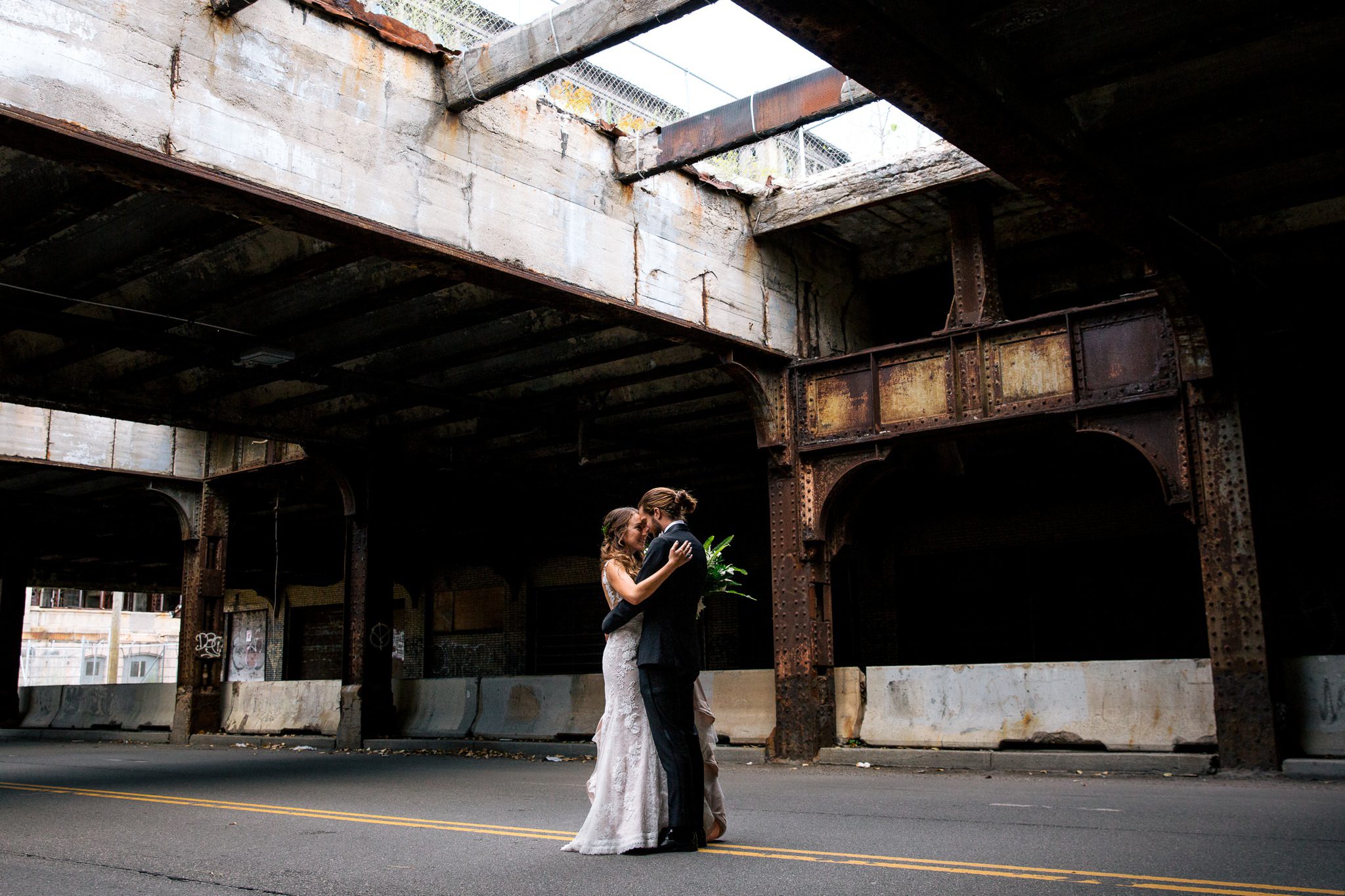 Wedding photo at  the Detroit train station underpass