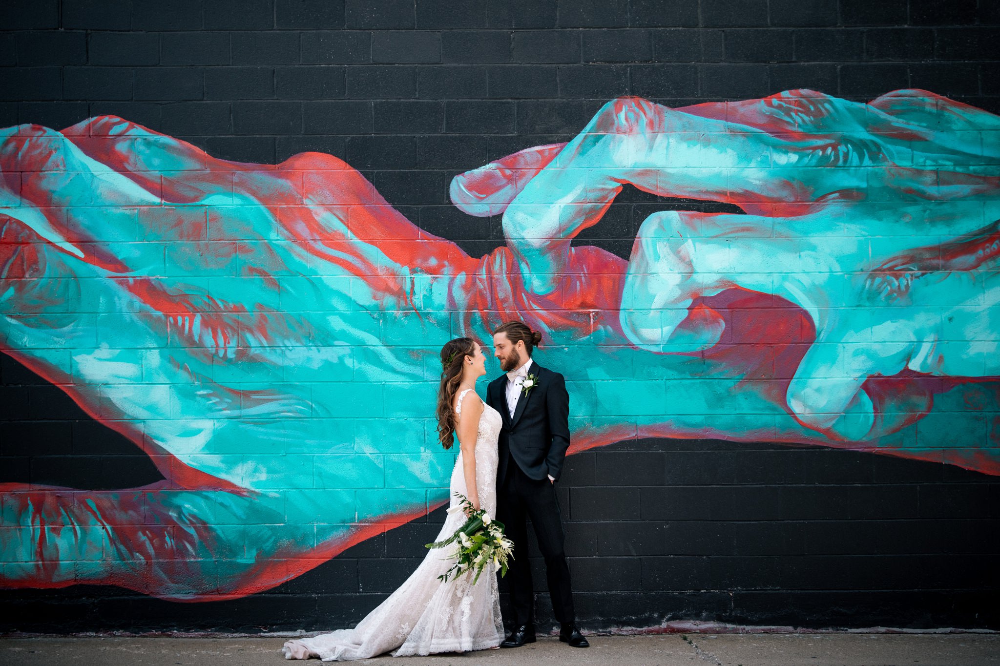 Eastern Market mural wedding photo