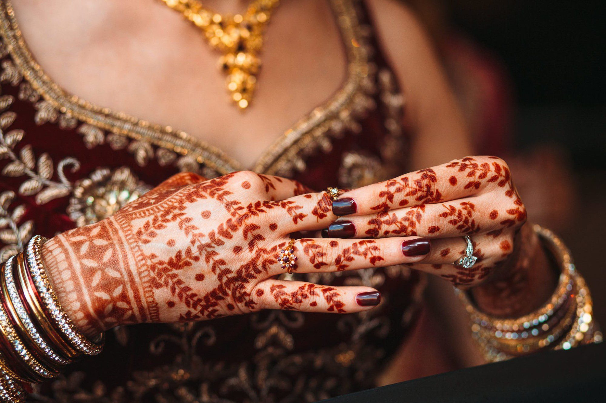 Indian bride putting a ring on her finger
