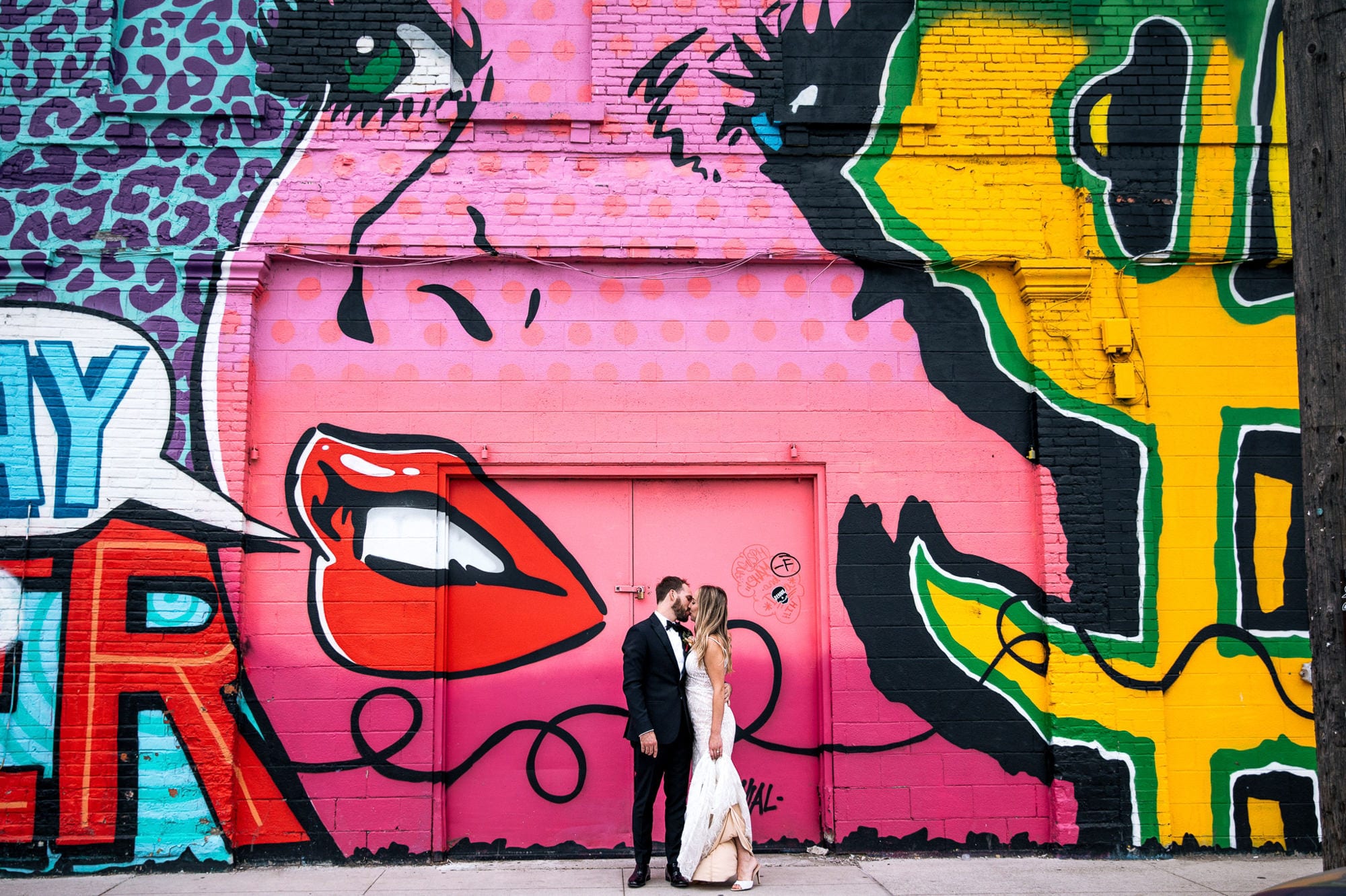 wedding photo at Eastern Market mural