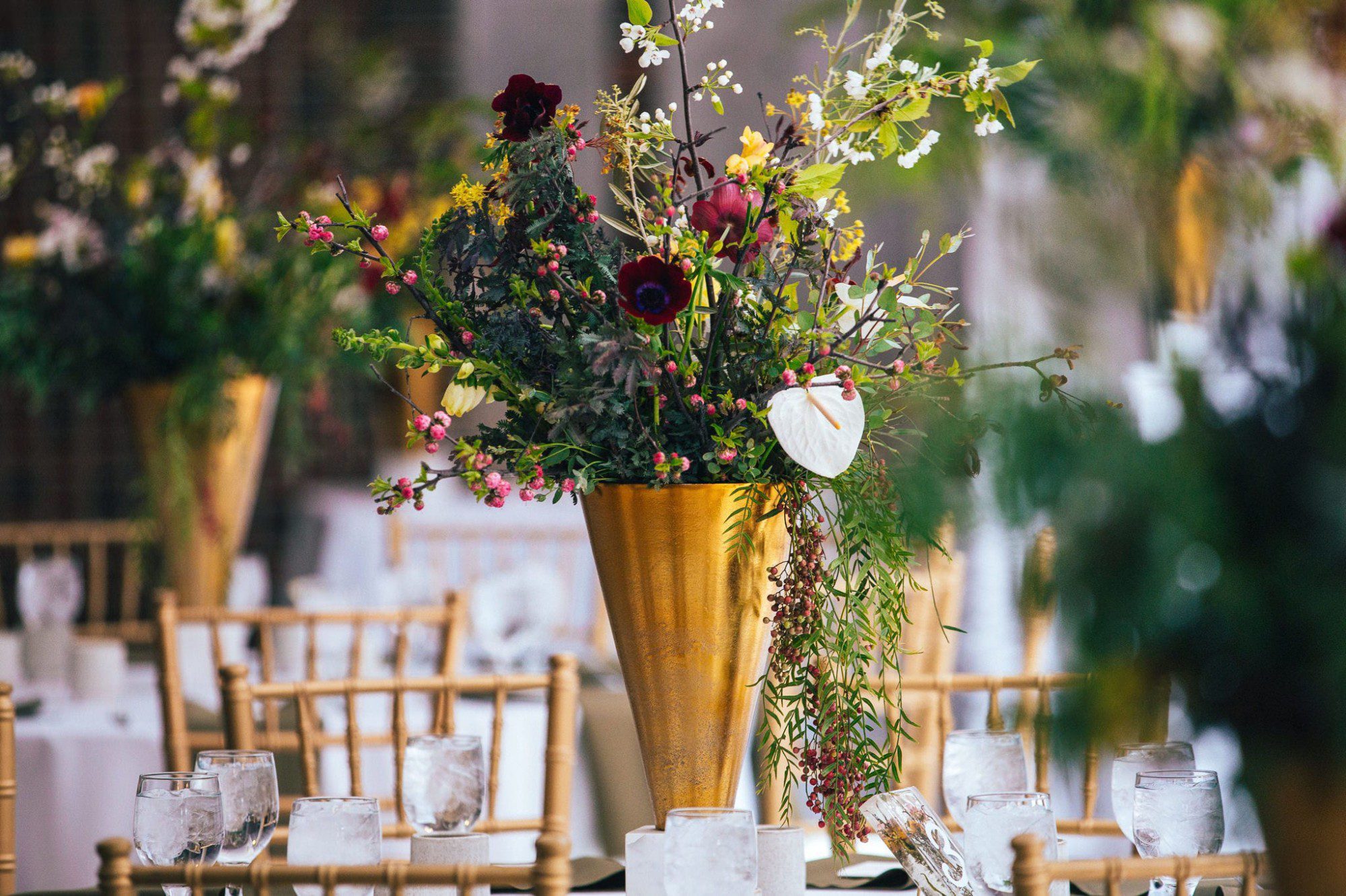 wedding floral display on table