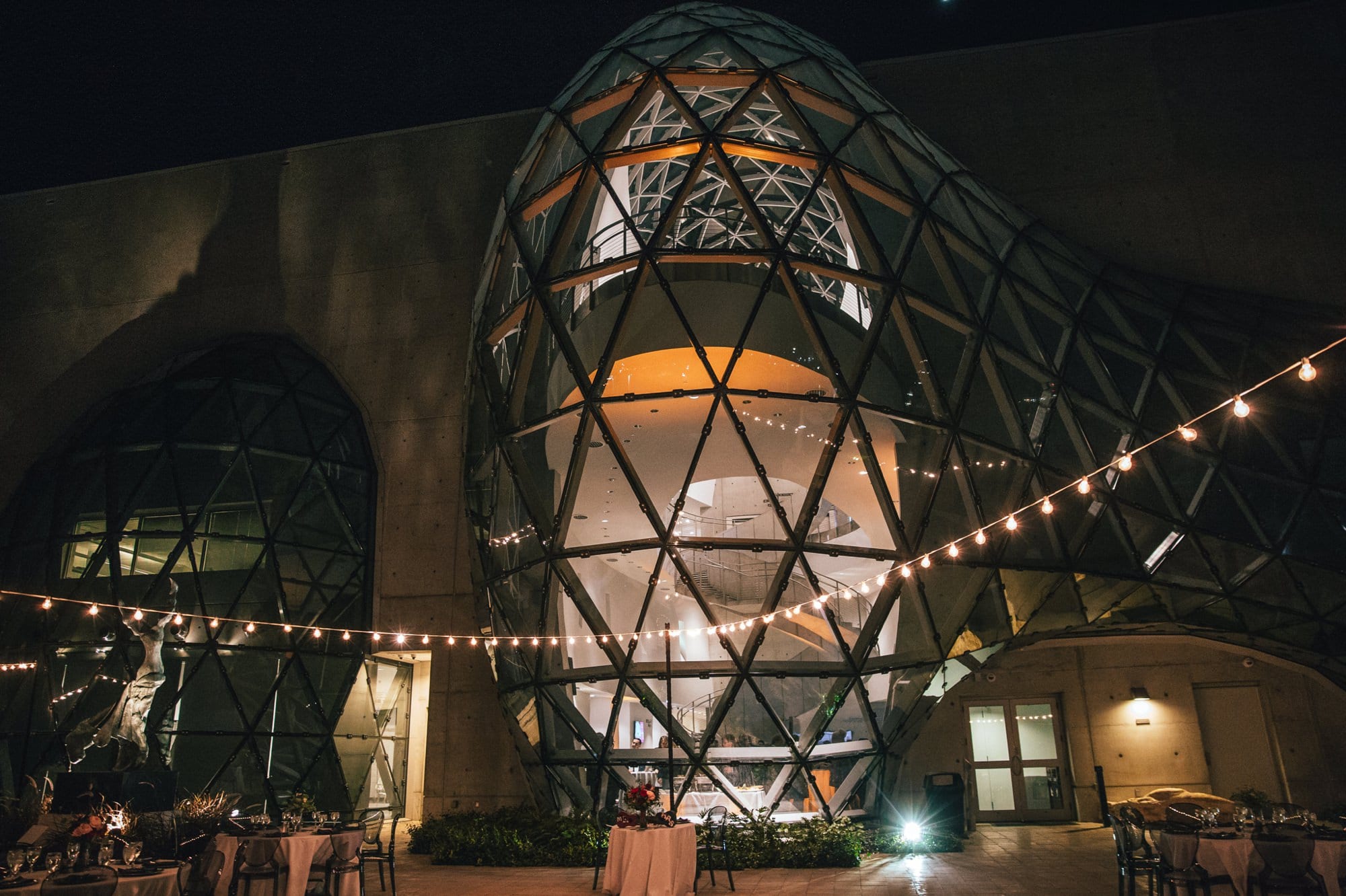 the Dali museum night time exterior wedding reception