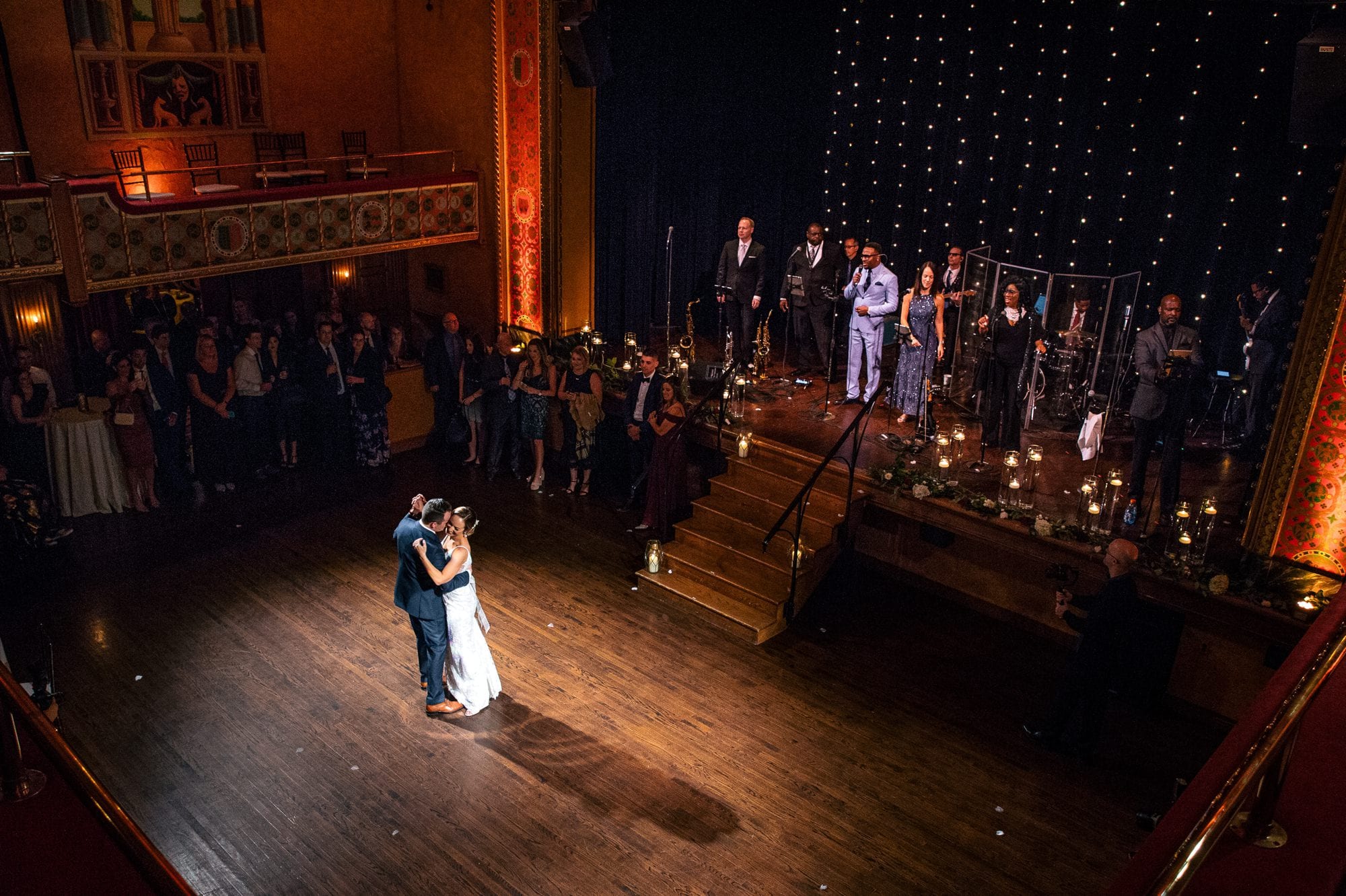 Bride and groom first dance in Gem Theatre