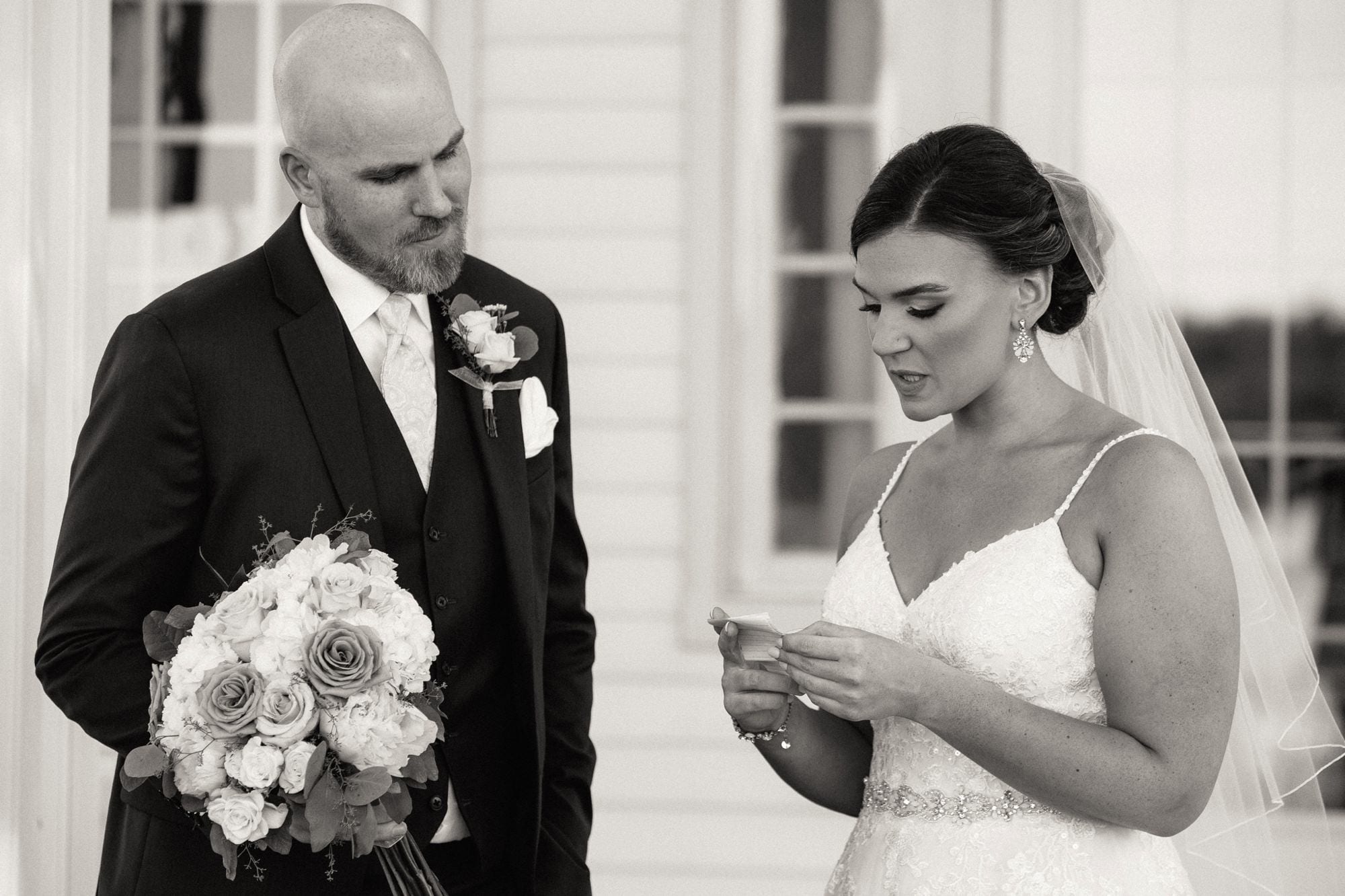 bride reading note from groom