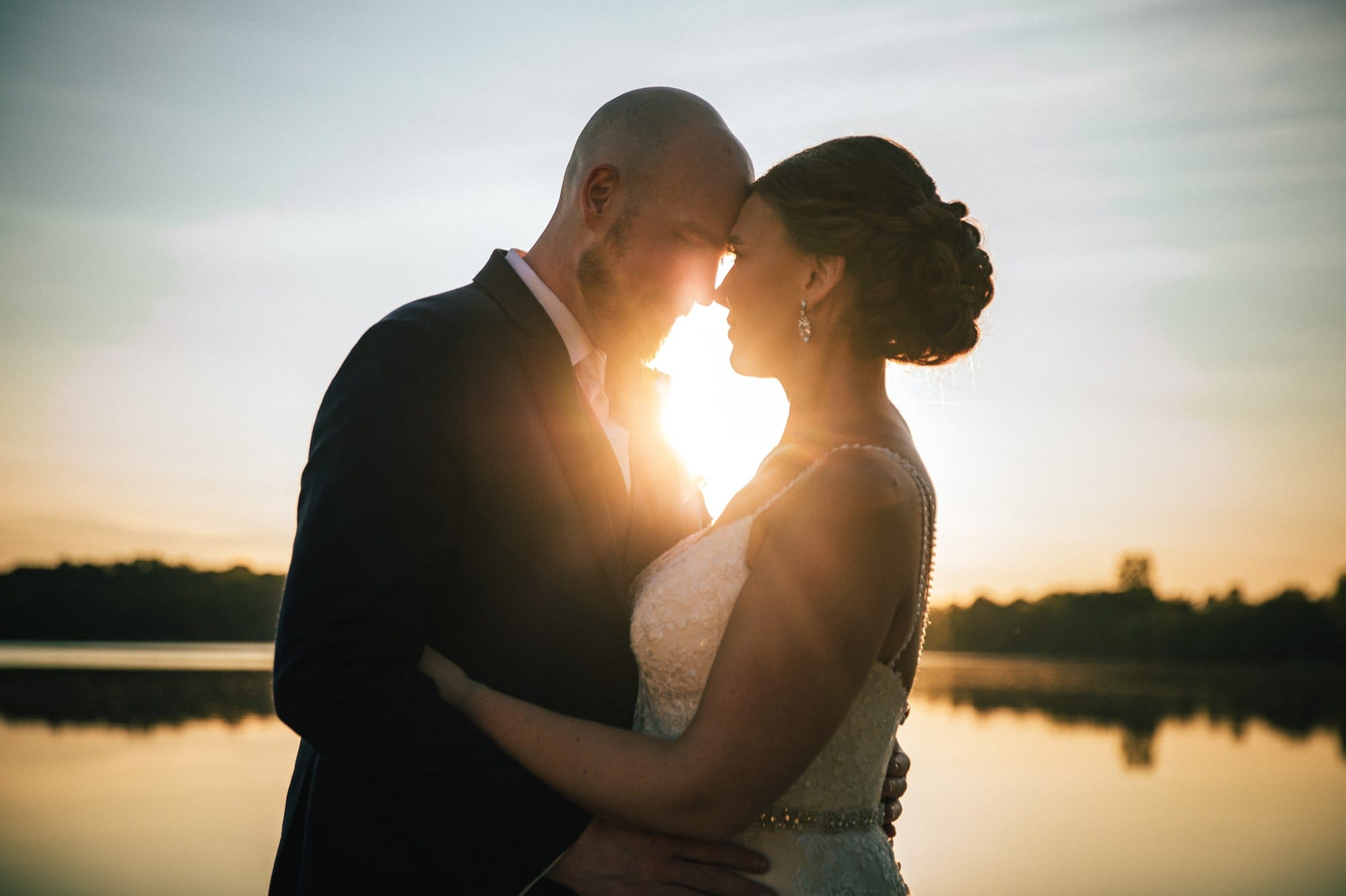 bride and groom photo during sunset