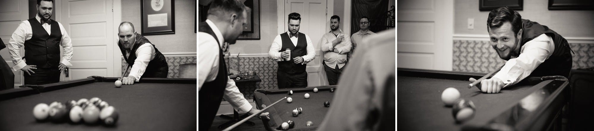 groomsmen playing pool