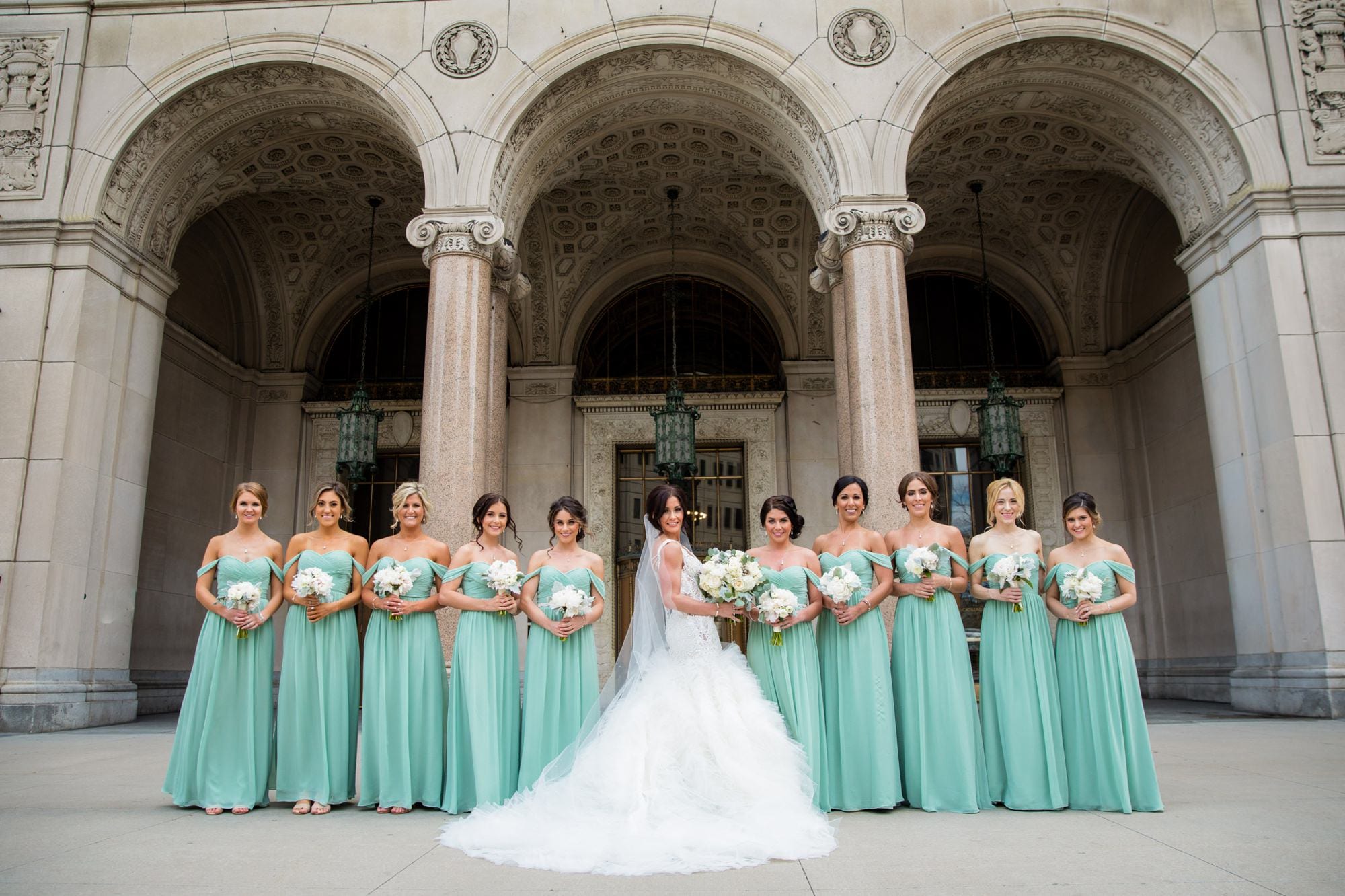 Bride and Bridesmaids photo in Downtown Detroit