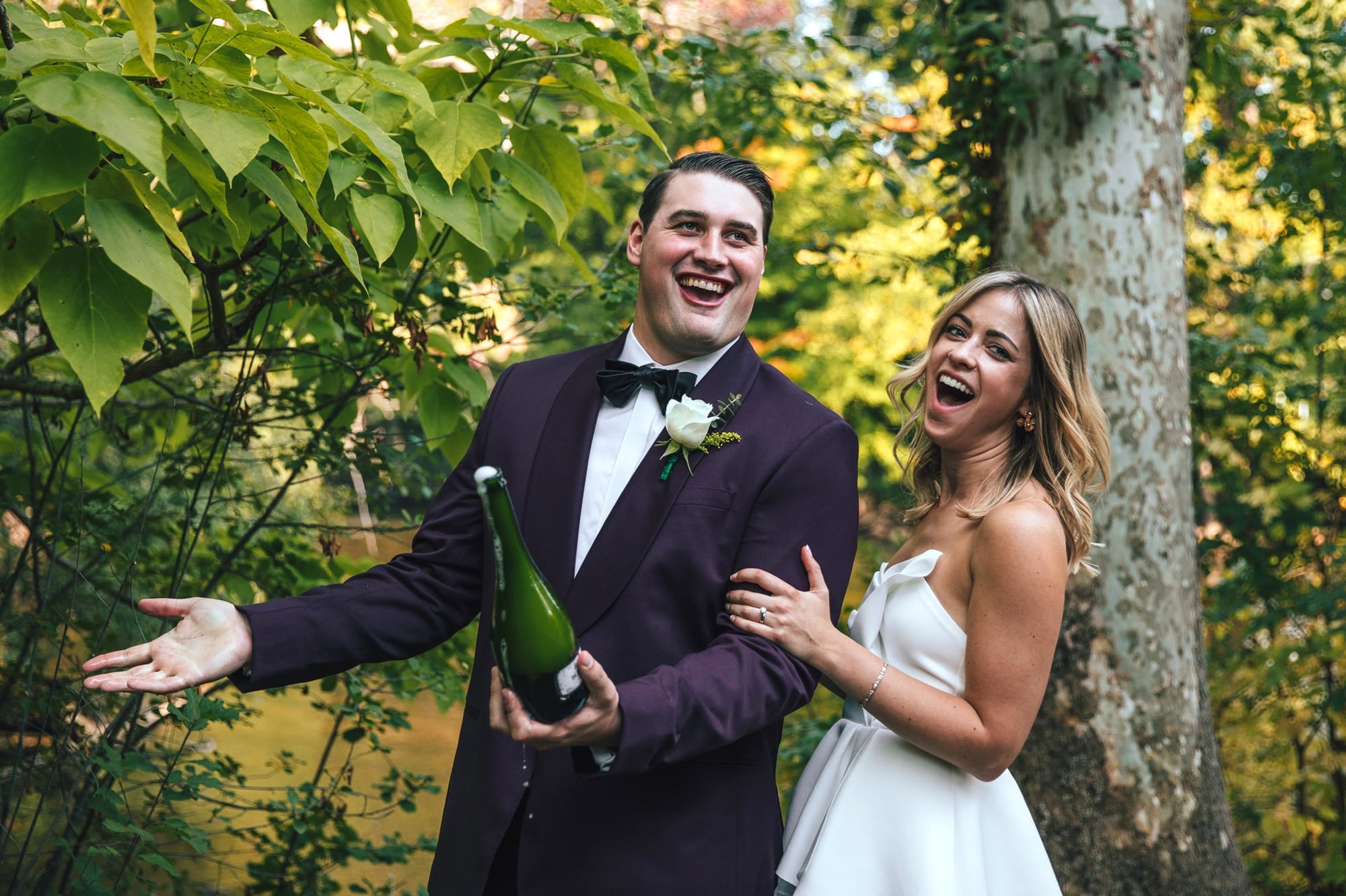 popping champagne during Ann Arbor wedding ceremony