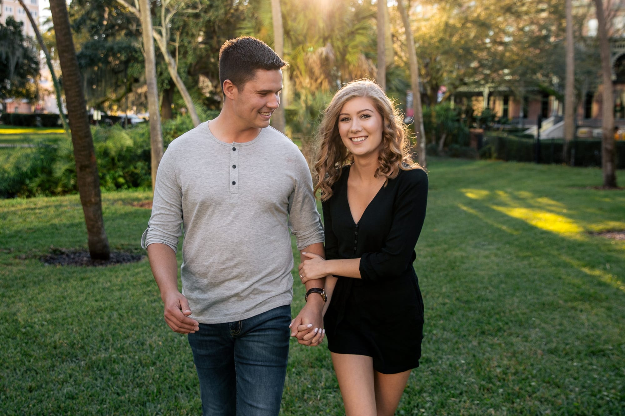 Engagement photo on campus of the University of Tampa