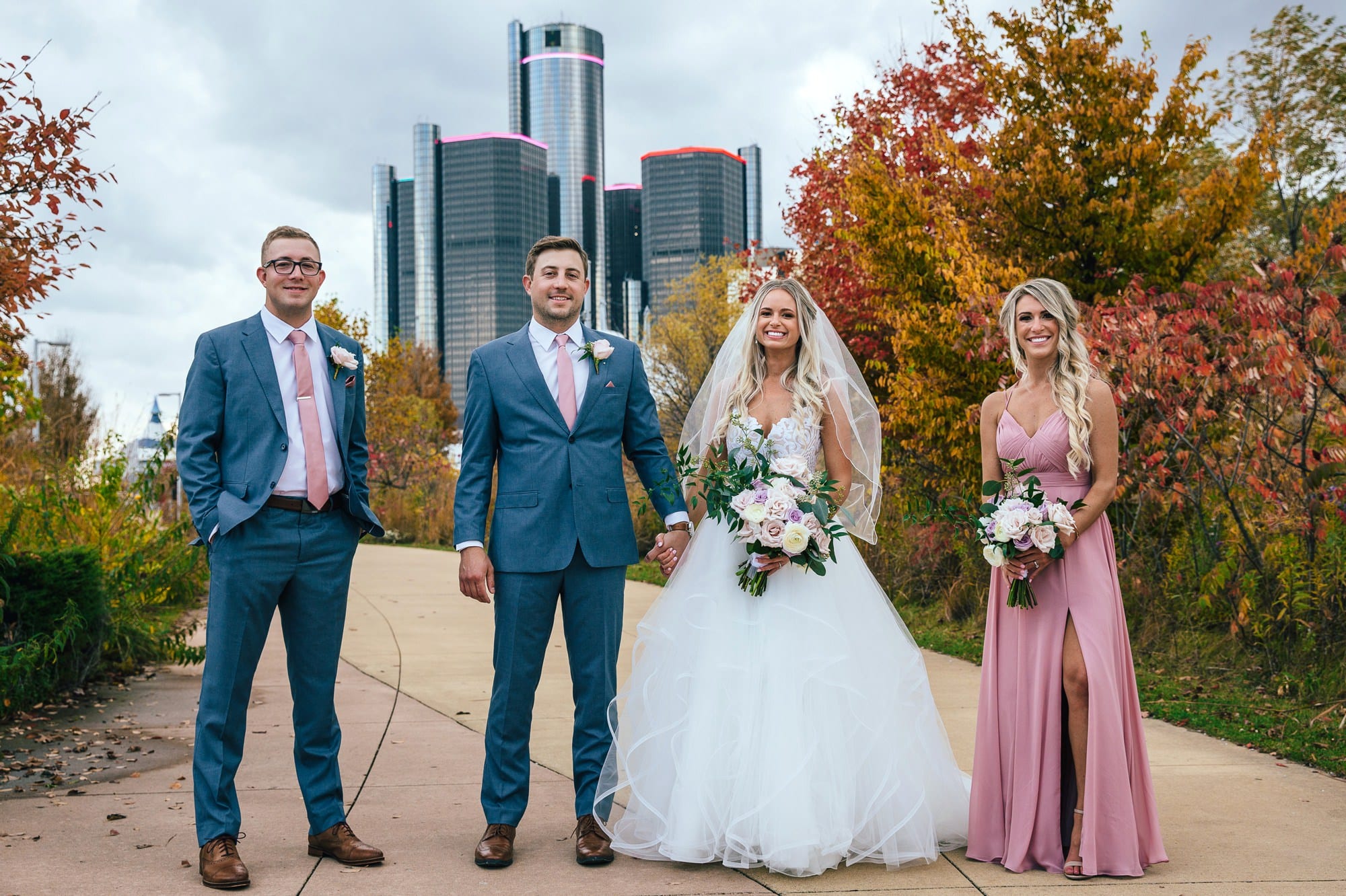 Wedding party photo Detroit Riverwalk