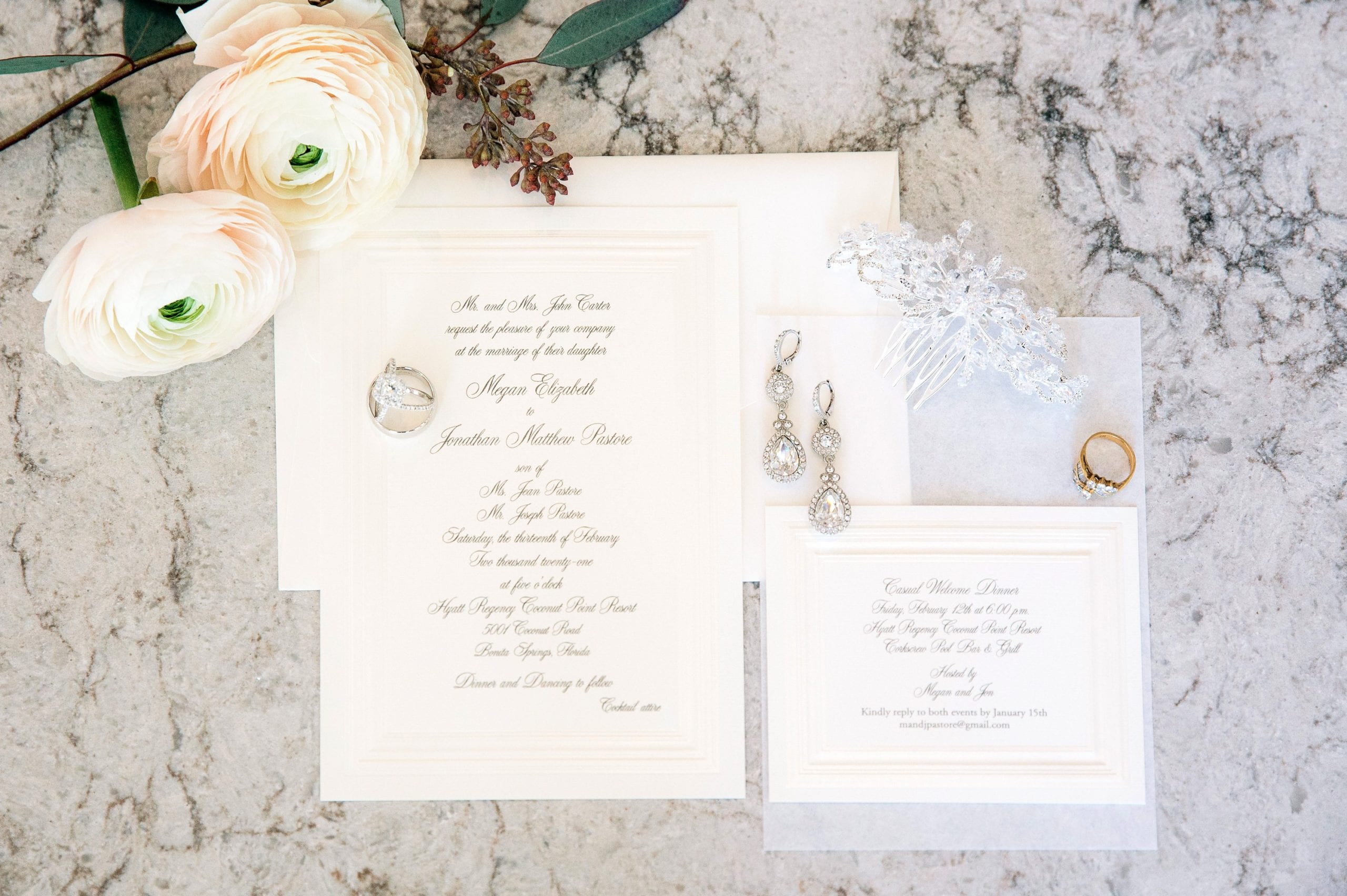 wedding invitation displayed with flowers