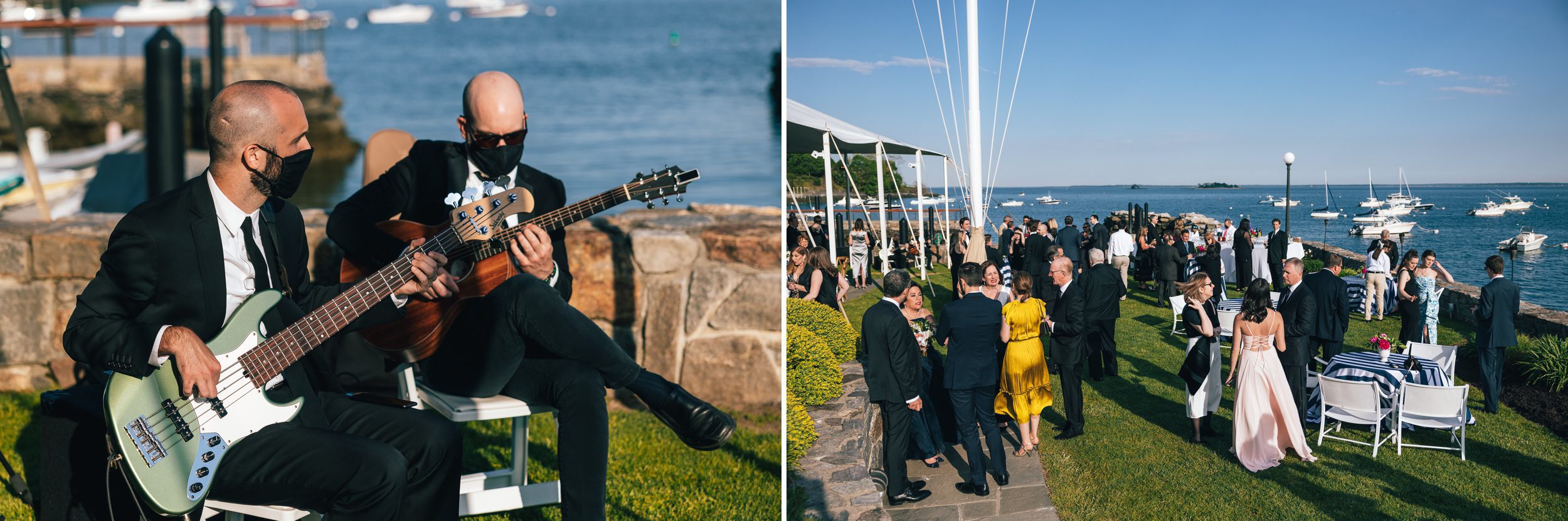 musicians playing outside for wedding guest