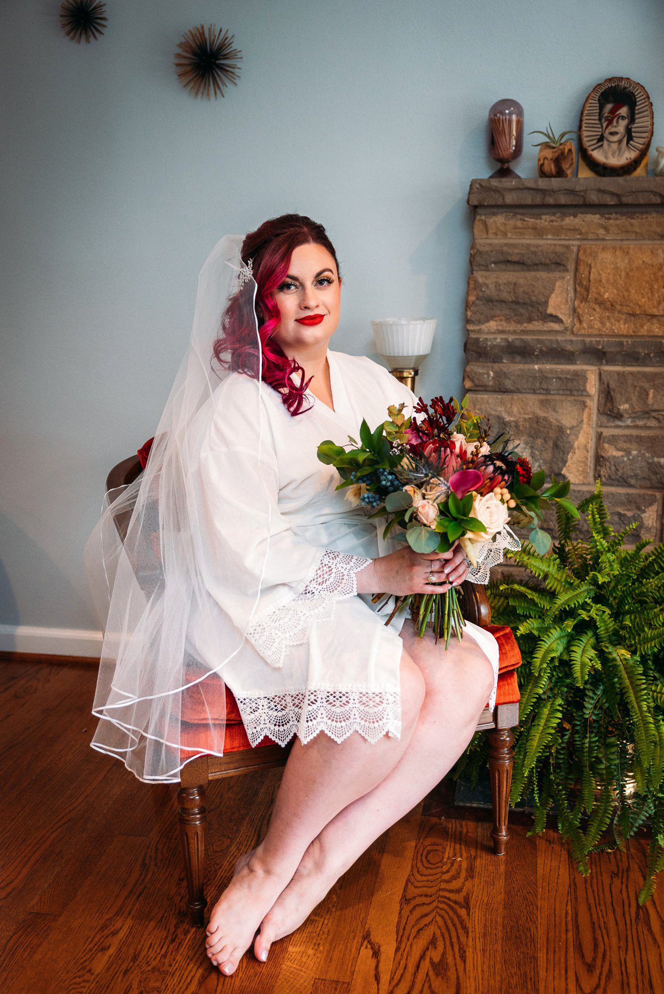 bride posing in a chair