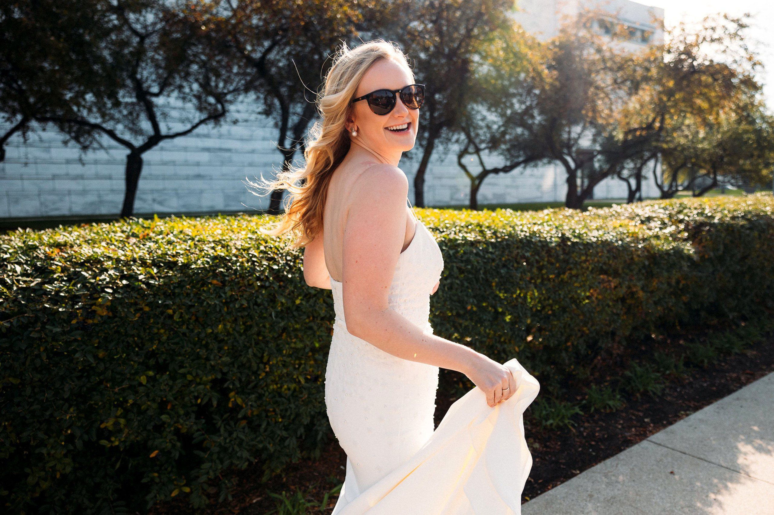 bride wearing sun glasses