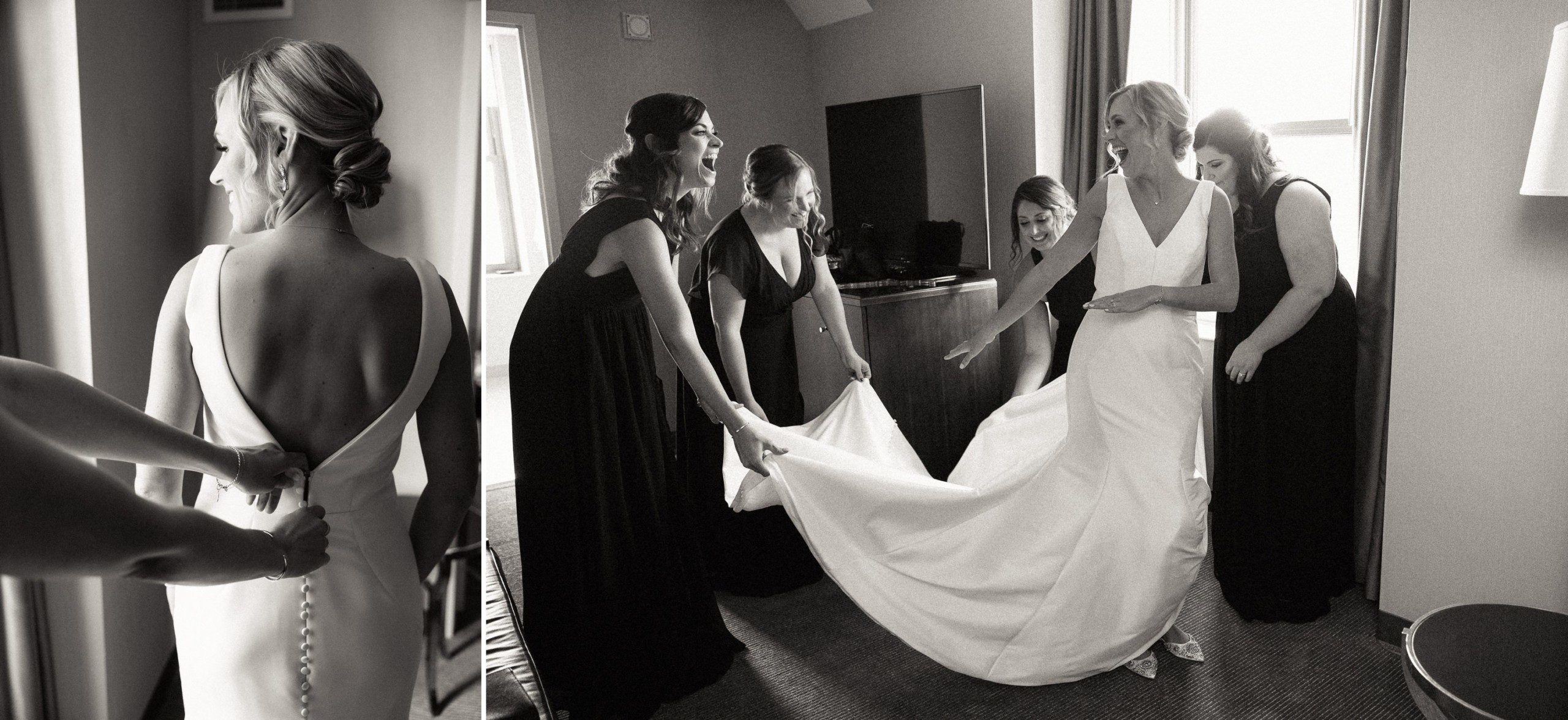 Black and white wedding getting ready photo