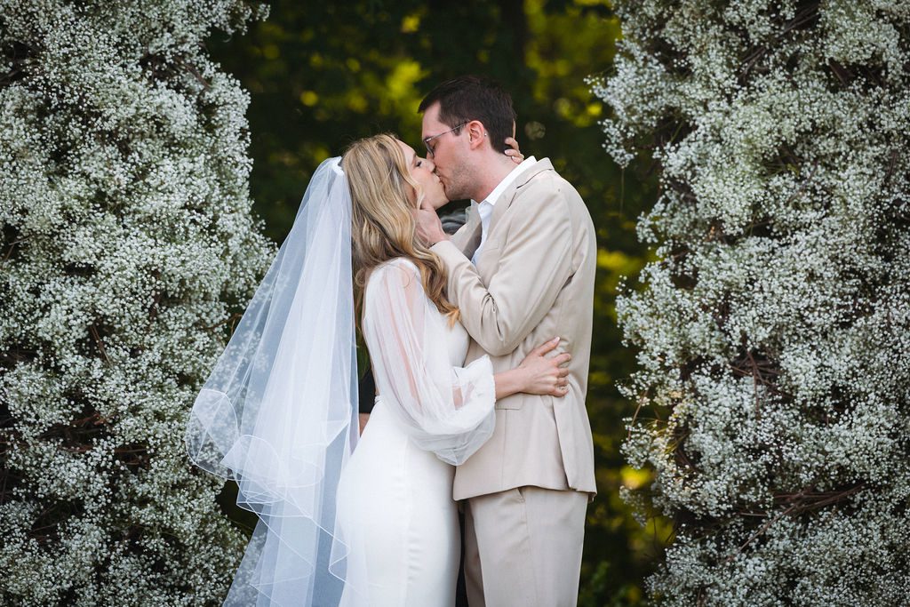 Bride and Groom Kiss at Brengman Family Winery Wedding