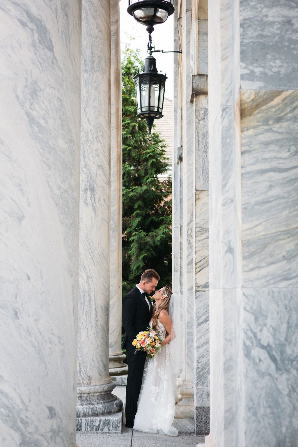 Bride and Groom Embrace Outdoors, Downtown Detroit