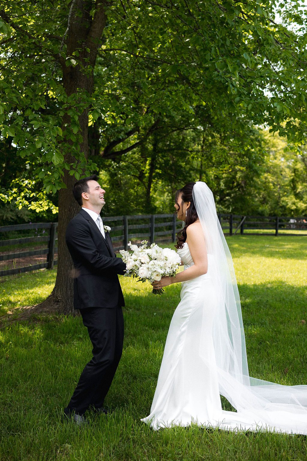 Bride and Groom Share First Look for Wedding at Robin Hills Farm