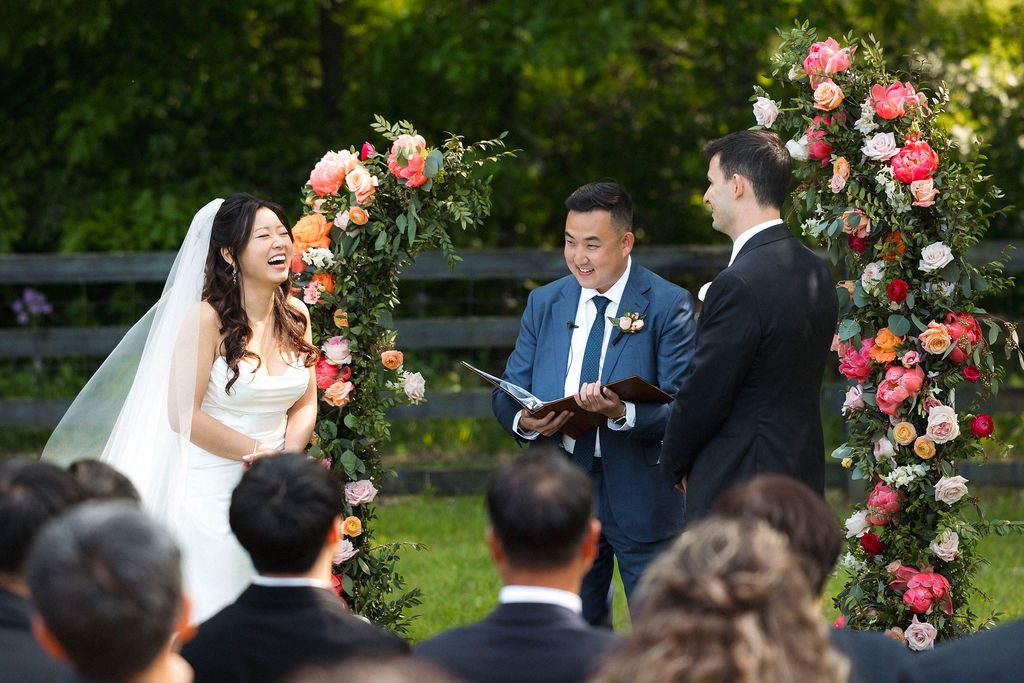 Bride Laughs During Outdoor Wedding Ceremony, MI