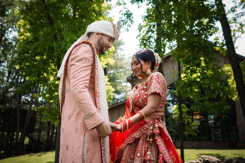 Bride and Groom Share First Look at Tandale Nature Barn Wedding