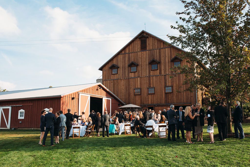 Guests at Cocktail Hour During Frutig Farms Wedding, MI