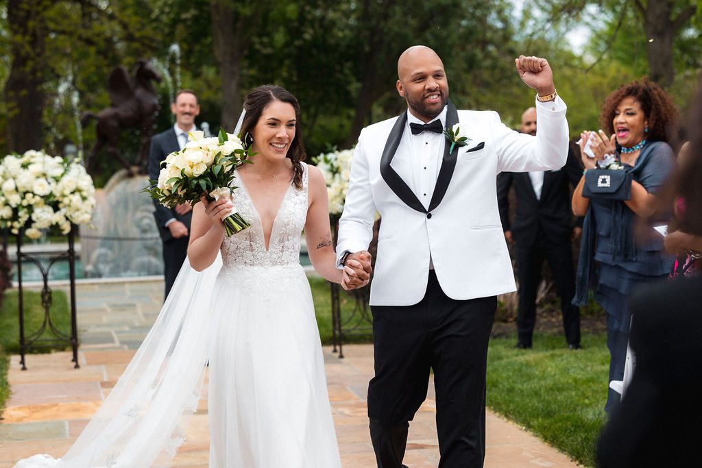 Bride and Groom Celebrate After Wedding Ceremony, Meadow Brook Hall