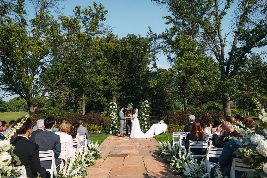 Outdoor Wedding Ceremony in Gardens at Meadow Brook Hall