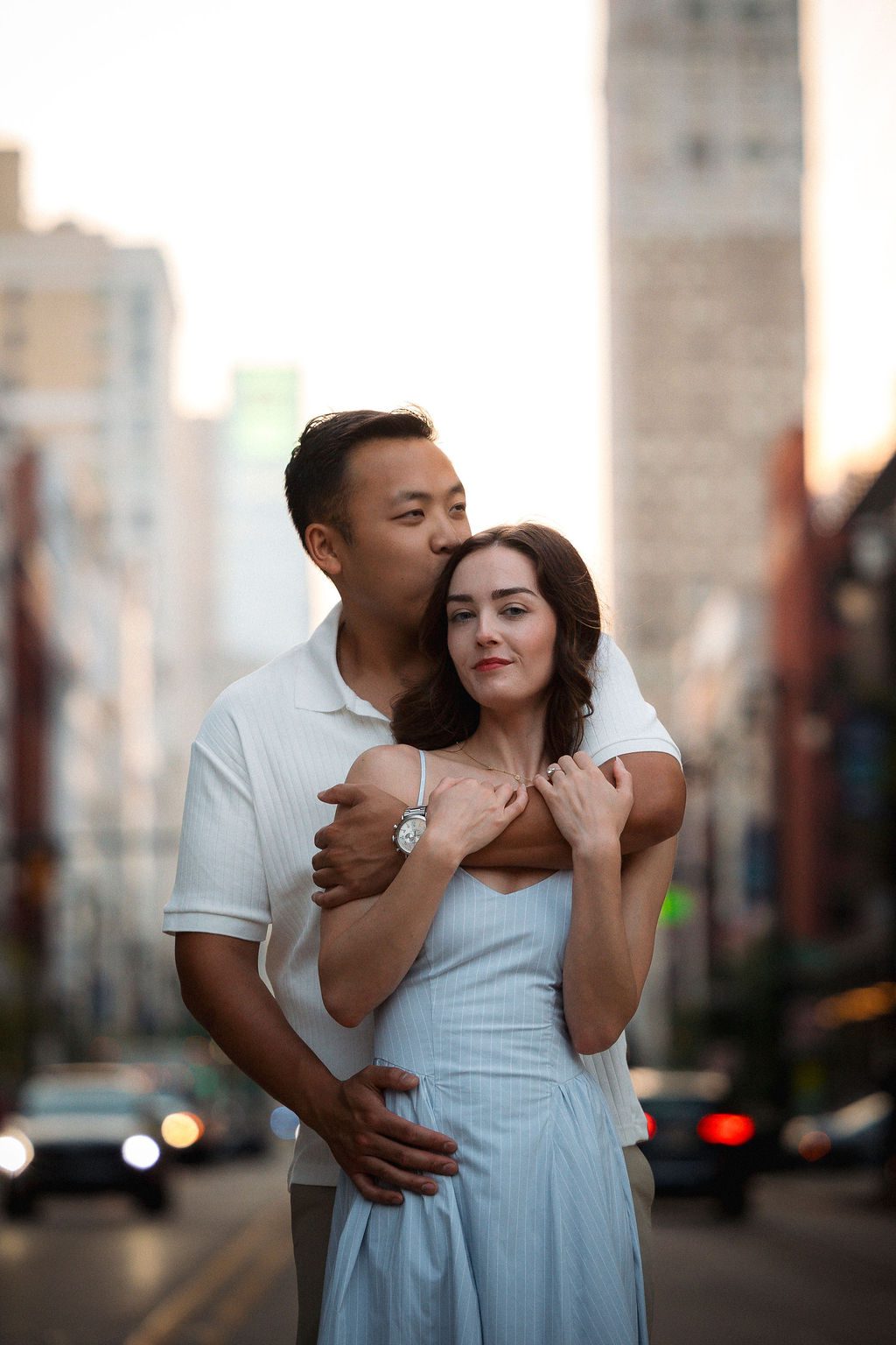 Couple Holding Each Other During Michigan Engagement Photos 